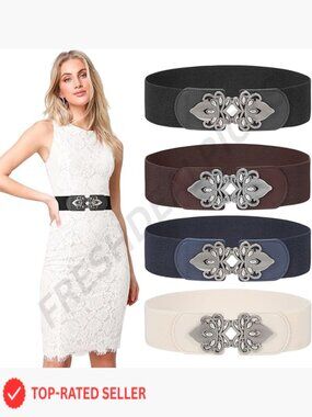 Vintage Wide Stretch Belt Retro Buckle Plus Size Elastic Waist Accessory
